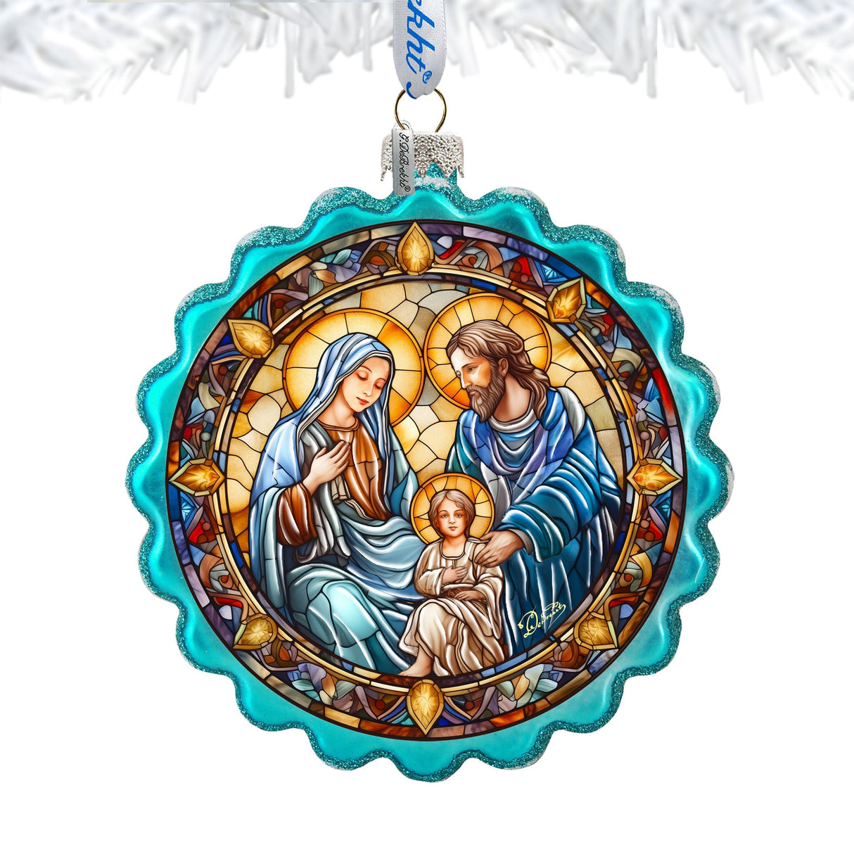 Family Love Classic Nativity Wreath Glass Ornament by G. Debrekht - Nativity Holiday Decor - 759-065
