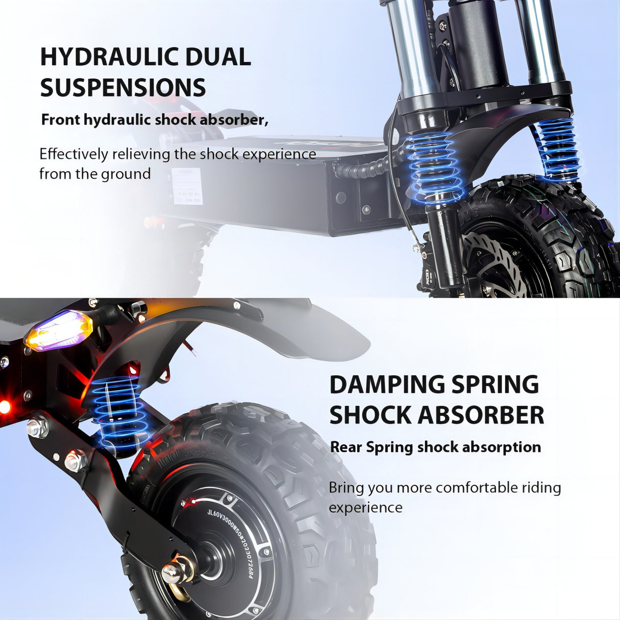 Trottinette électrique avec siège, double moteur 6000 W, vitesse maximale 80 km/h, batterie 60 V 35 Ah, autonomie de 80 km, pneus tout-terrain 11 pouces pour les déplacements urbains et les sorties tout-terrain.