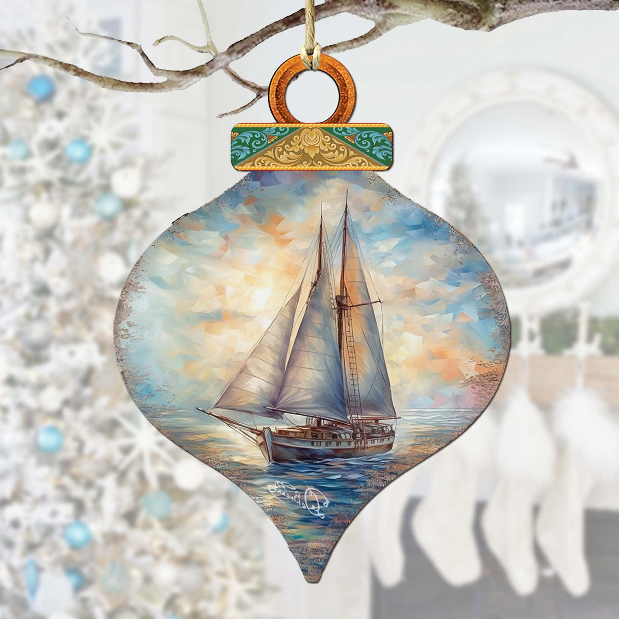 Adornos costeros navideños - Adornos de madera con sinfonía de velero de G.Debrekht Coastal Holiday Decor - 8688172