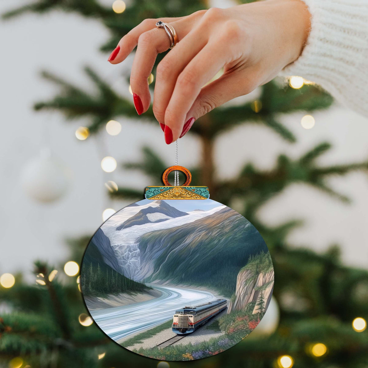 Adornos de madera del Ferrocarril de Montaña de Alaska de G.Debrekht - Decoración navideña con temática de vida silvestre - 870042