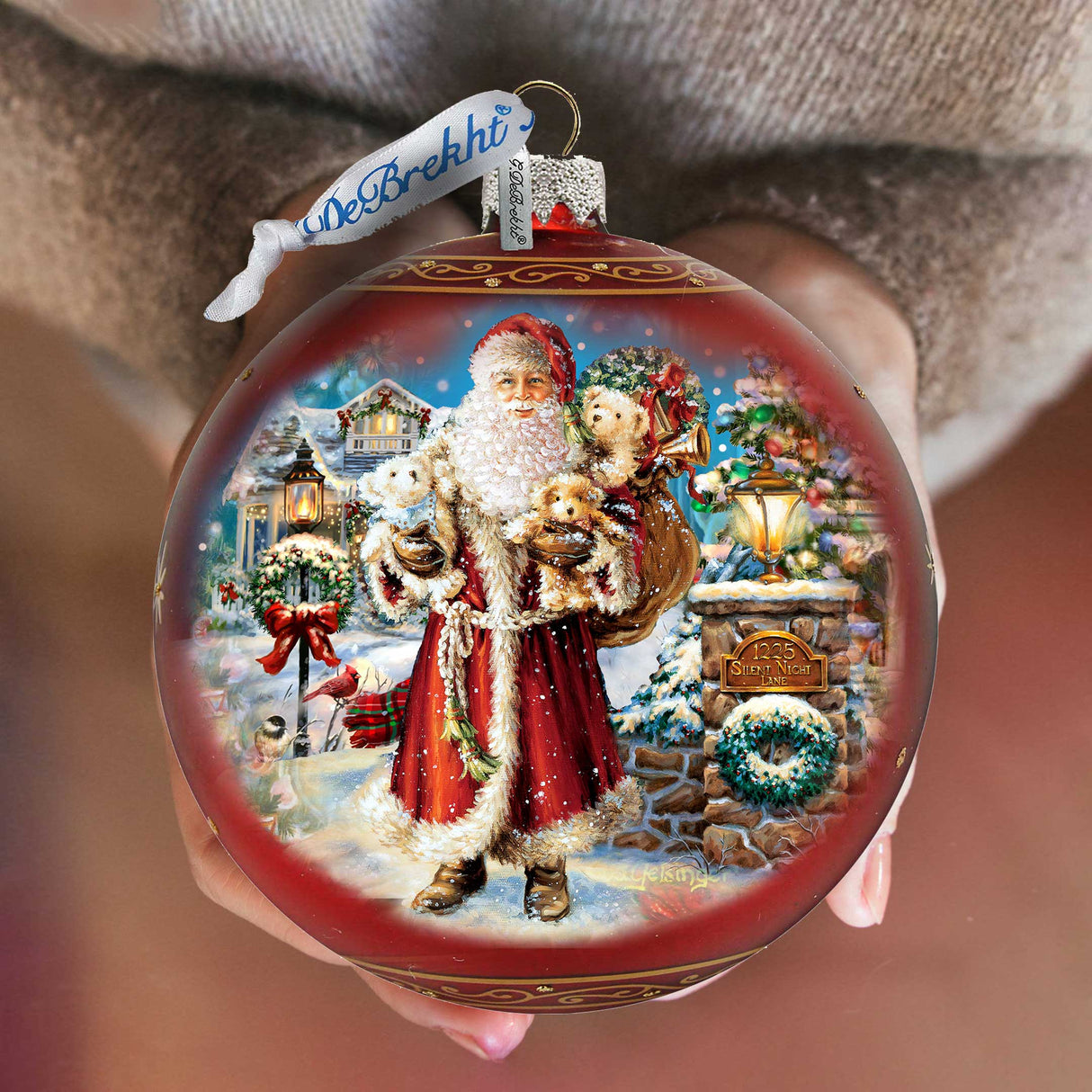 Silent Night Santa Glass Ornament Limited Edition by D. Gelsinger - Christmas Santa Snowman Decor - 73891-1315