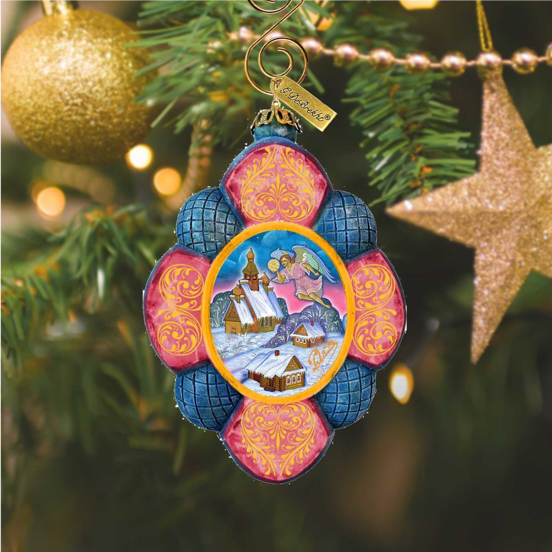 Adorno navideño esculpido y pintado a mano de Angel Village, de G. DeBrekht - Decoración navideña para la Natividad - 610841