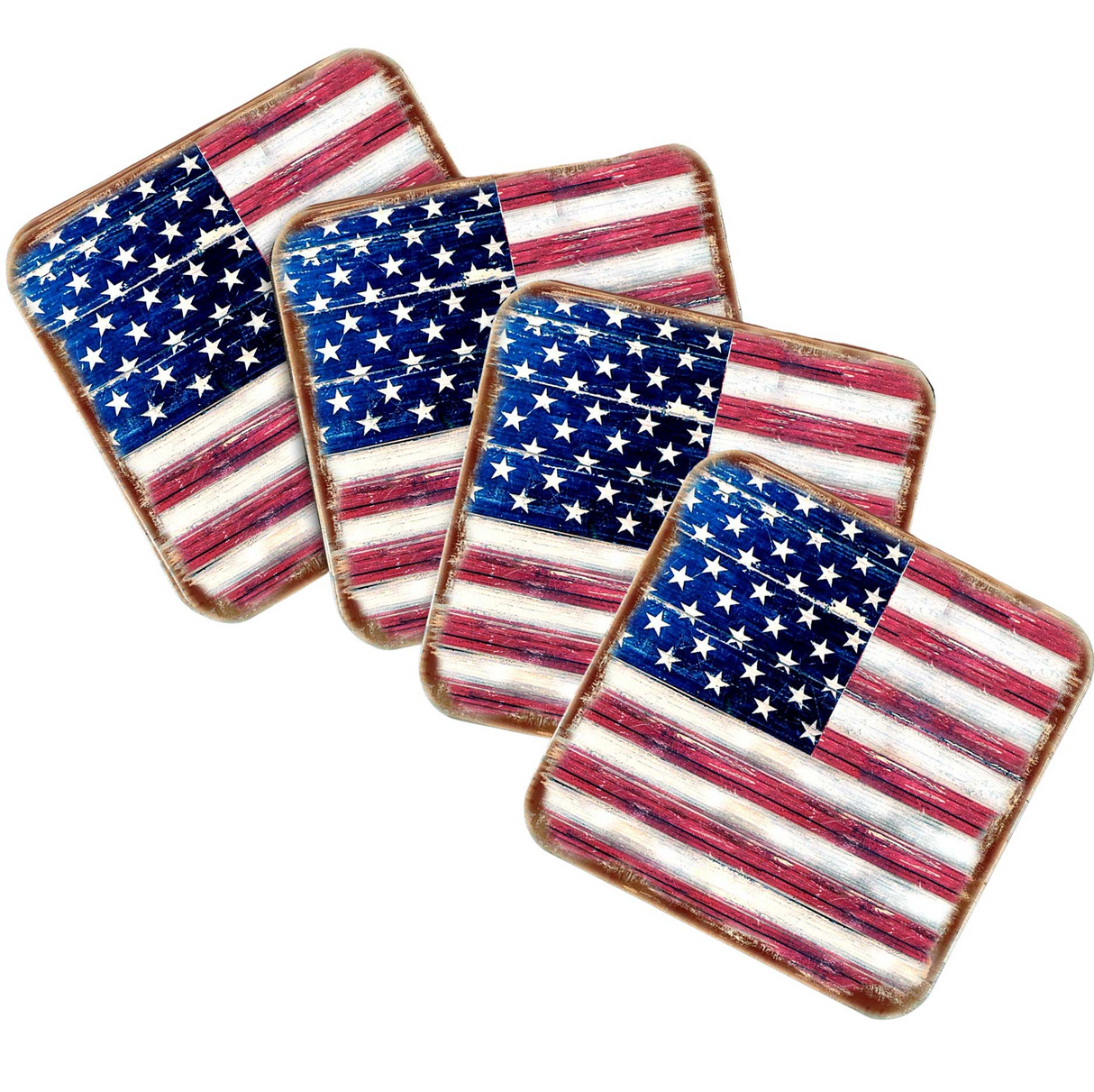 Juego de 4 posavasos de corcho de madera con la bandera de la libertad americana de Nature Wonders - Decoración patriótica americana - 8185099C-S4