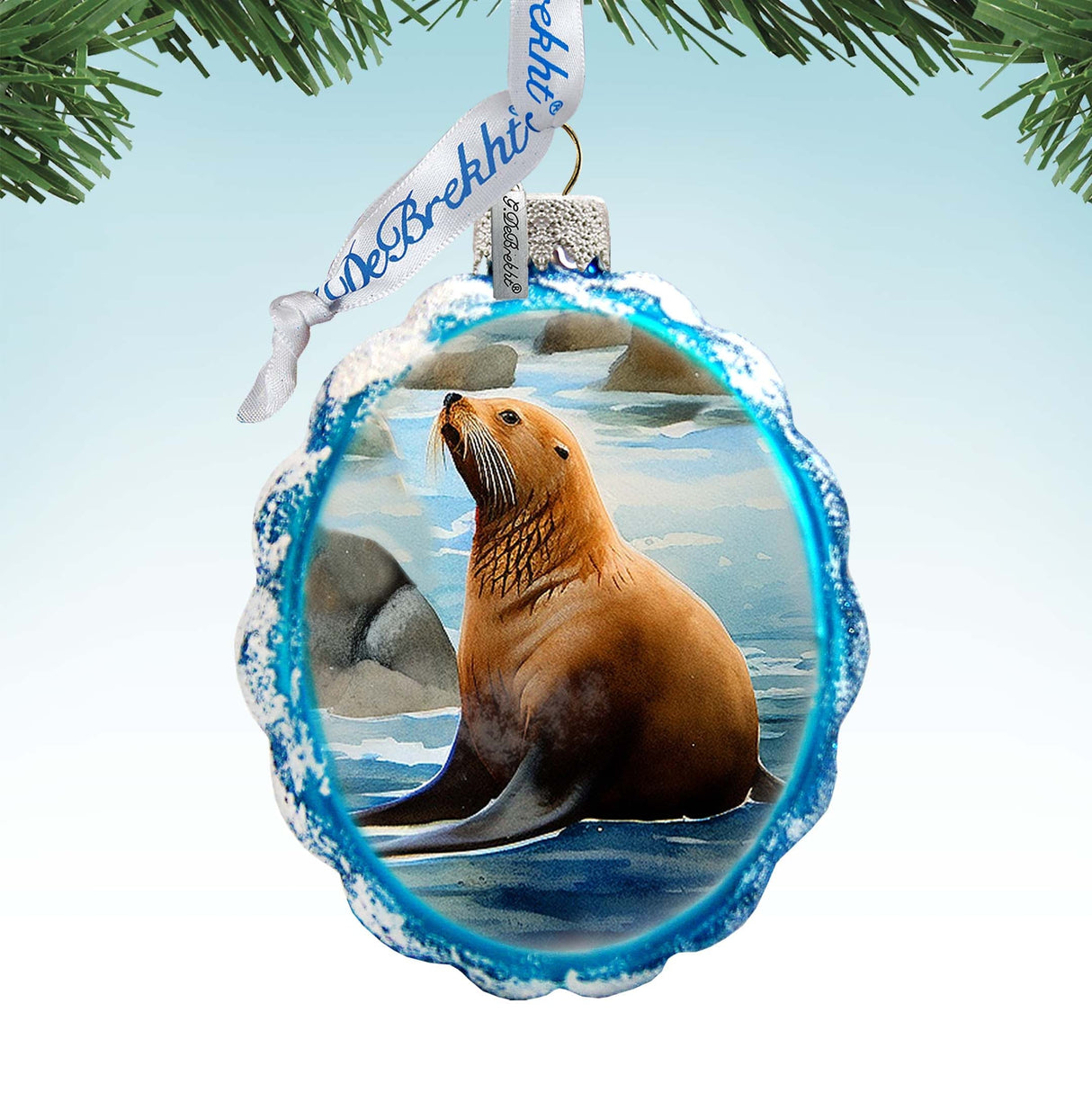 Coastal Decorations - Sea Lion Keepsake Glass Ornaments by G. Debrekht - Christmas Decor - 777391