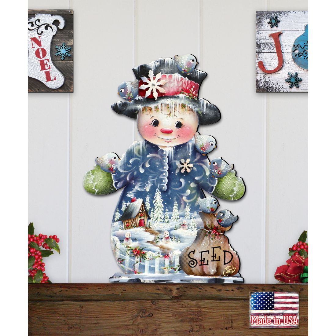 Decoración para puerta "Amigos congelados" (brillo escarchado) de Jamie Mills-Price - Decoración navideña de Papá Noel y muñeco de nieve - 8457511H