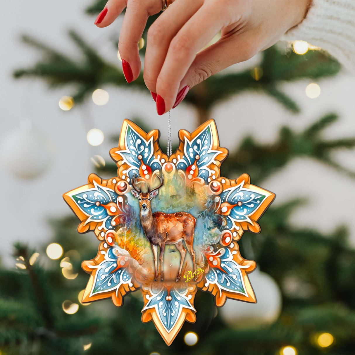 Adornos de madera con forma de copo de nieve de alce del bosque de G. Debrekht - Decoración de vida silvestre - 8688413