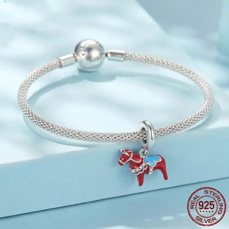 Wooden Horse Pendant S925 Sterling Silver Dripping Oil - Lootquake