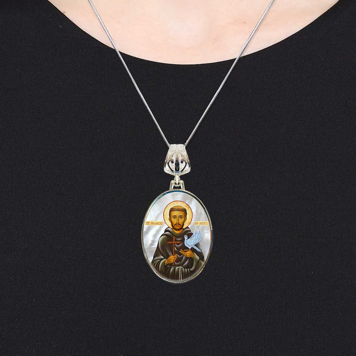 Our Lady of Perpetual Help Silver Plated Mother of Pearl Necklace Jewelry - 43024