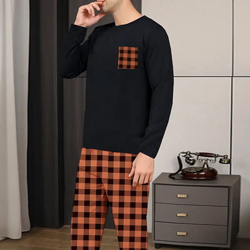 Ice Silk Long Sleeve Long Pants Men's Pajama Set - Lootquake
