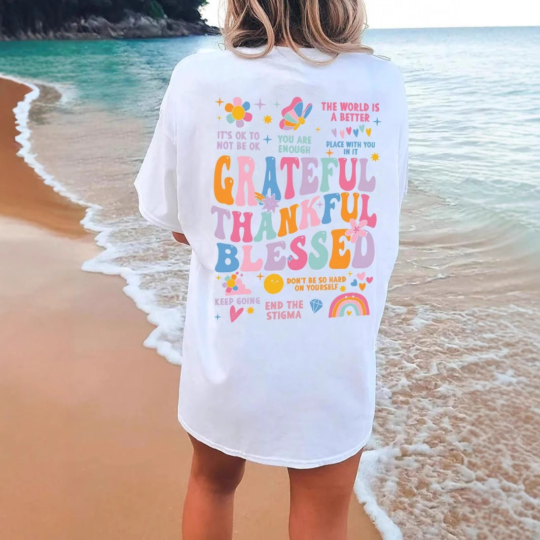 Camiseta de algodón con elementos de Acción de Gracias impresos en 2D