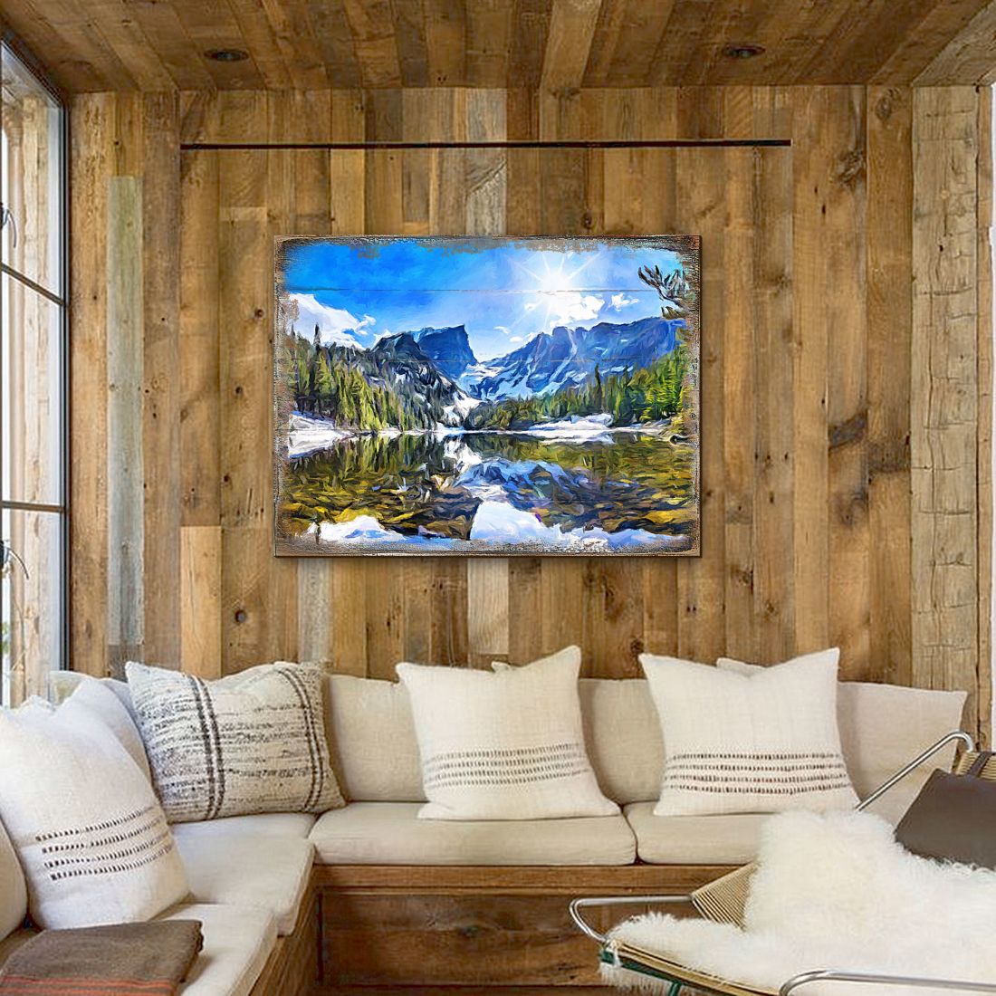 Arte mural de madera con montañas y bosques de Nature Wonders - Decoración de vida silvestre - 95237B