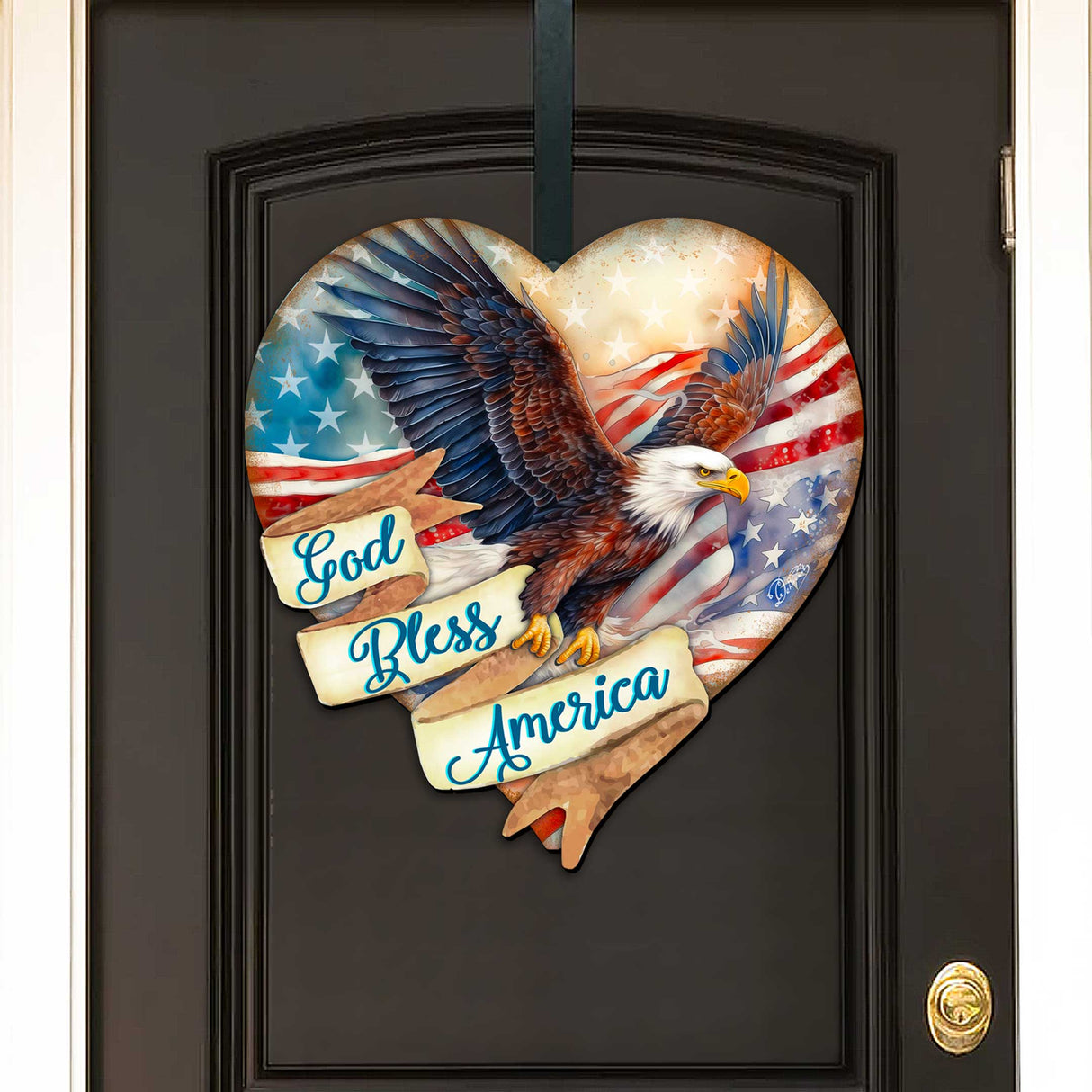 Decoración navideña con forma de corazón de águila patriótica "Dios bendiga a Estados Unidos" de G. DeBrekht - Decoración navideña americana - 8652789H