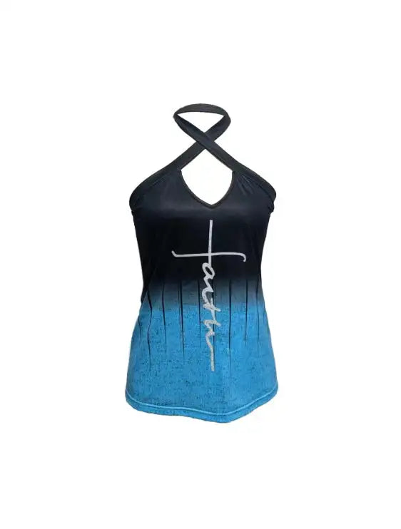Ladies' Printed Backless Chest Hollow Hanging Neck Fashionable Casual Camisole Top - Lootquake