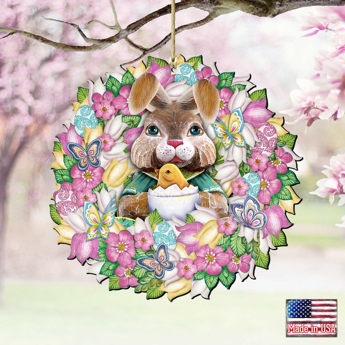 Bunny Wreath Wooden Ornaments Easter by G. DeBrekht - Easter Spring Decor - 8185301-2