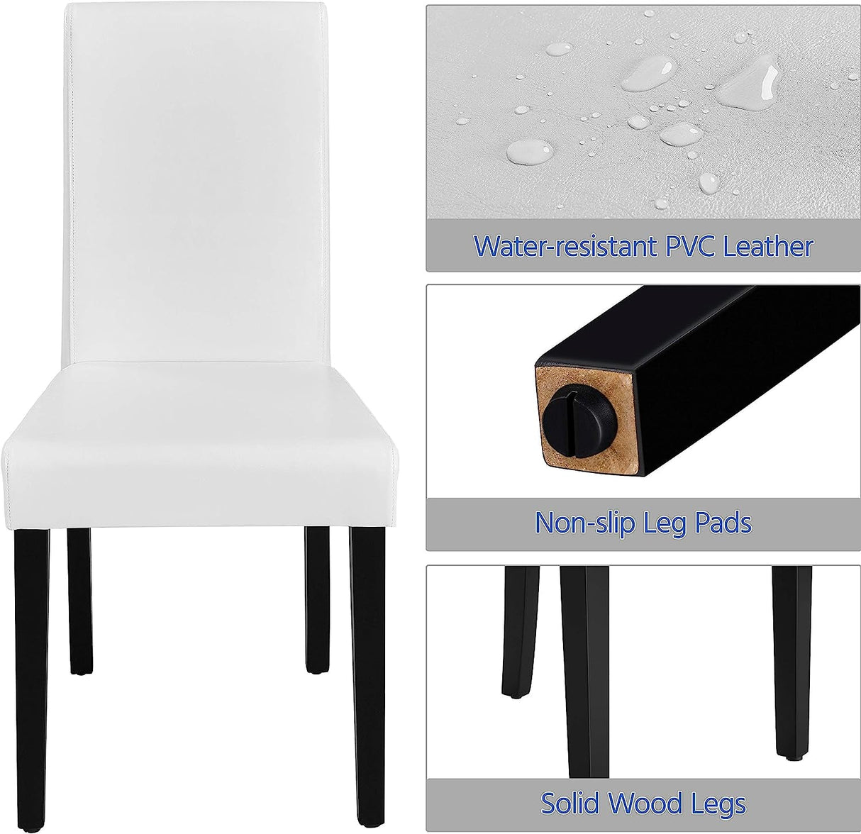 Set of 4 Modern Parson Chairs, Faux Leather, White-3