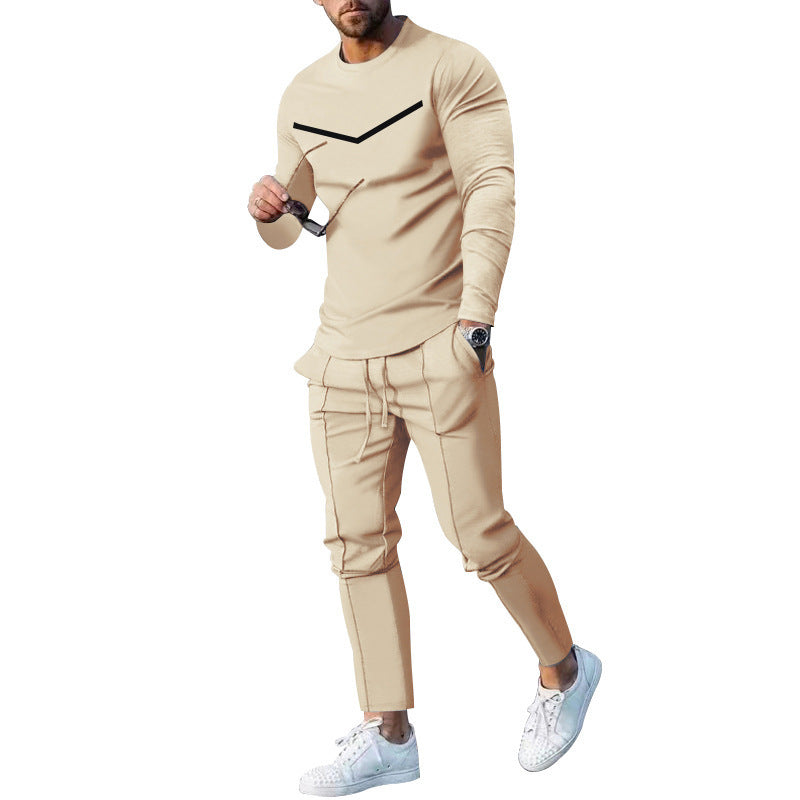Round Neck Long Sleeve T-shirt Trousers Suit Men - Lootquake