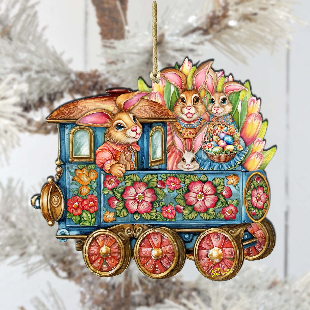 Easter Bunny Train Wooden Ornaments by G. DeBrekht Easter Spring Decor - 8652781