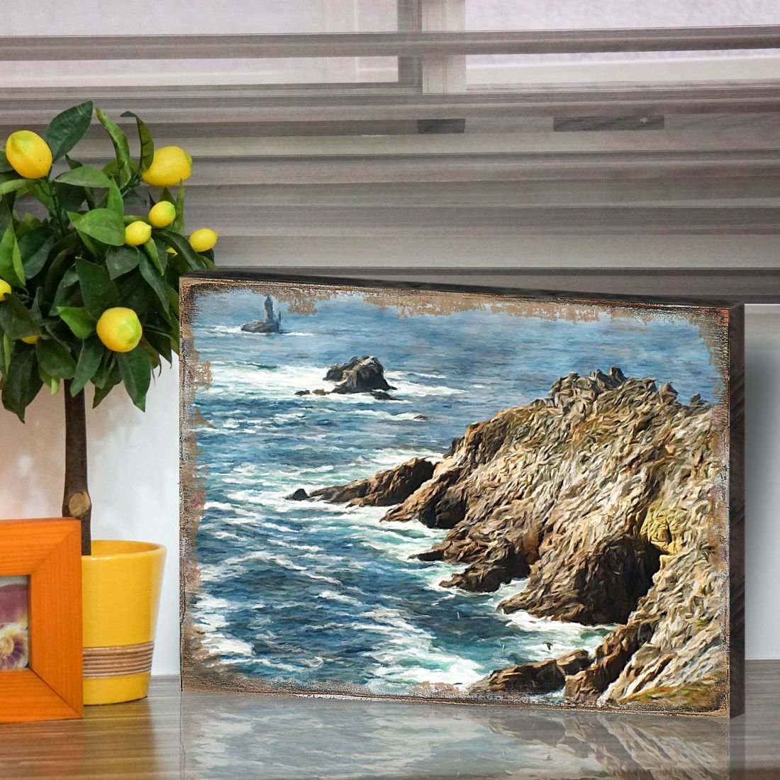 Ocean Cliff Wood Wooden Coastal Wall Art by Nature Wonders - Coastal Sea-Life Decor - 95240B