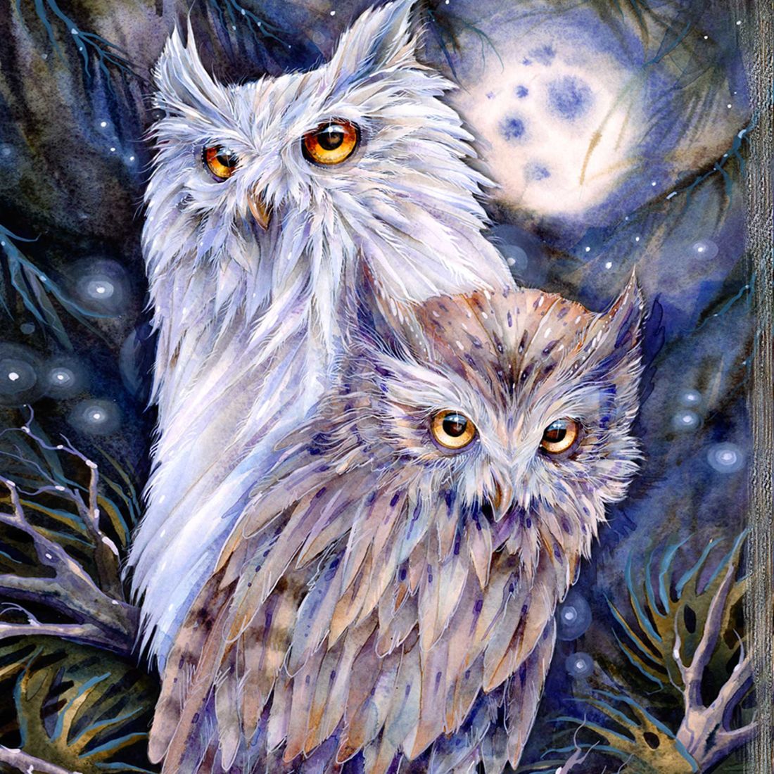 Night Watch Owls Wooden Wall Art by J. Bergsma - Nature Wildlife Decor - 85922902B-JB