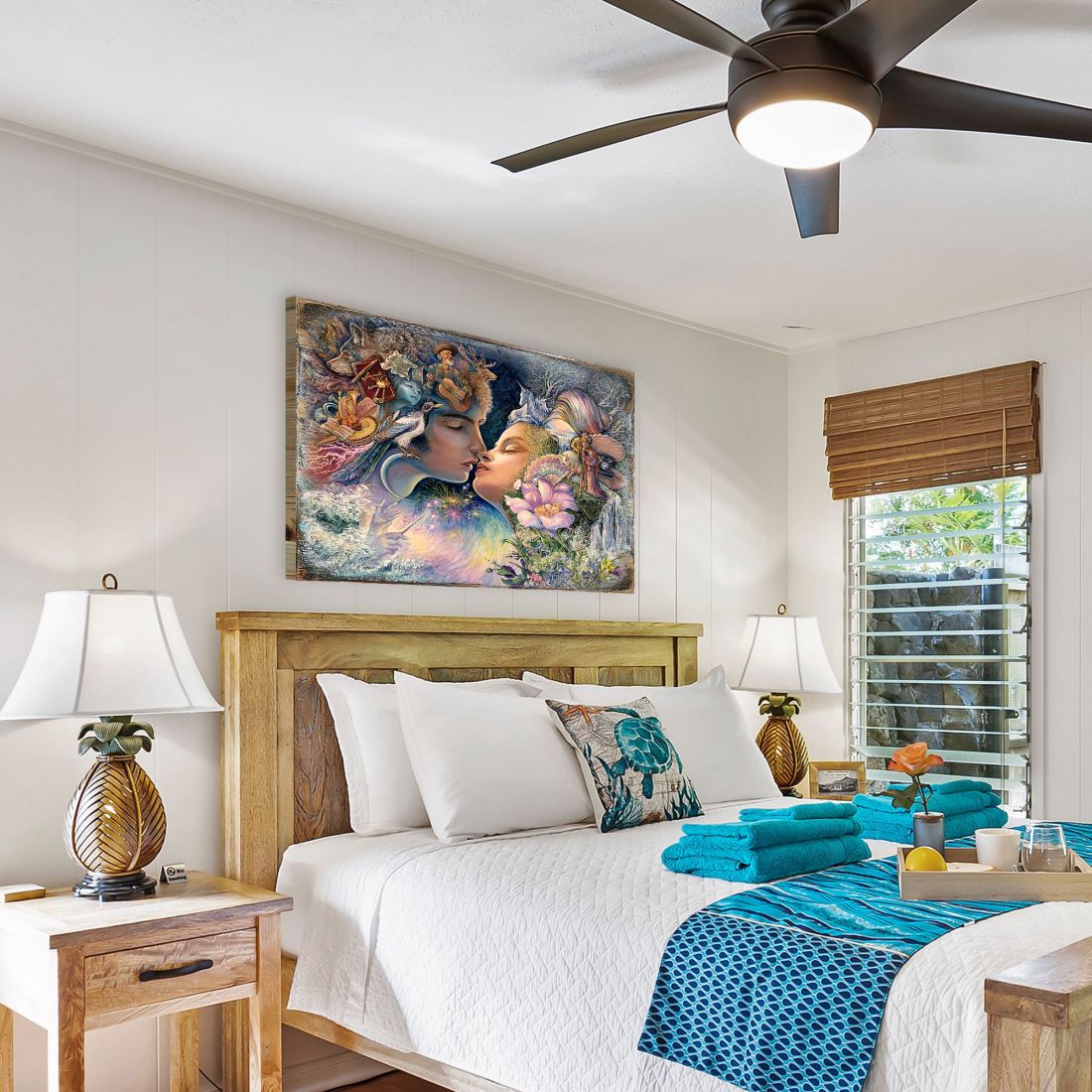 Arte de pared de madera "Preludio a un beso" de Josephine Wall - Decoración de fantasía - 852150-JW