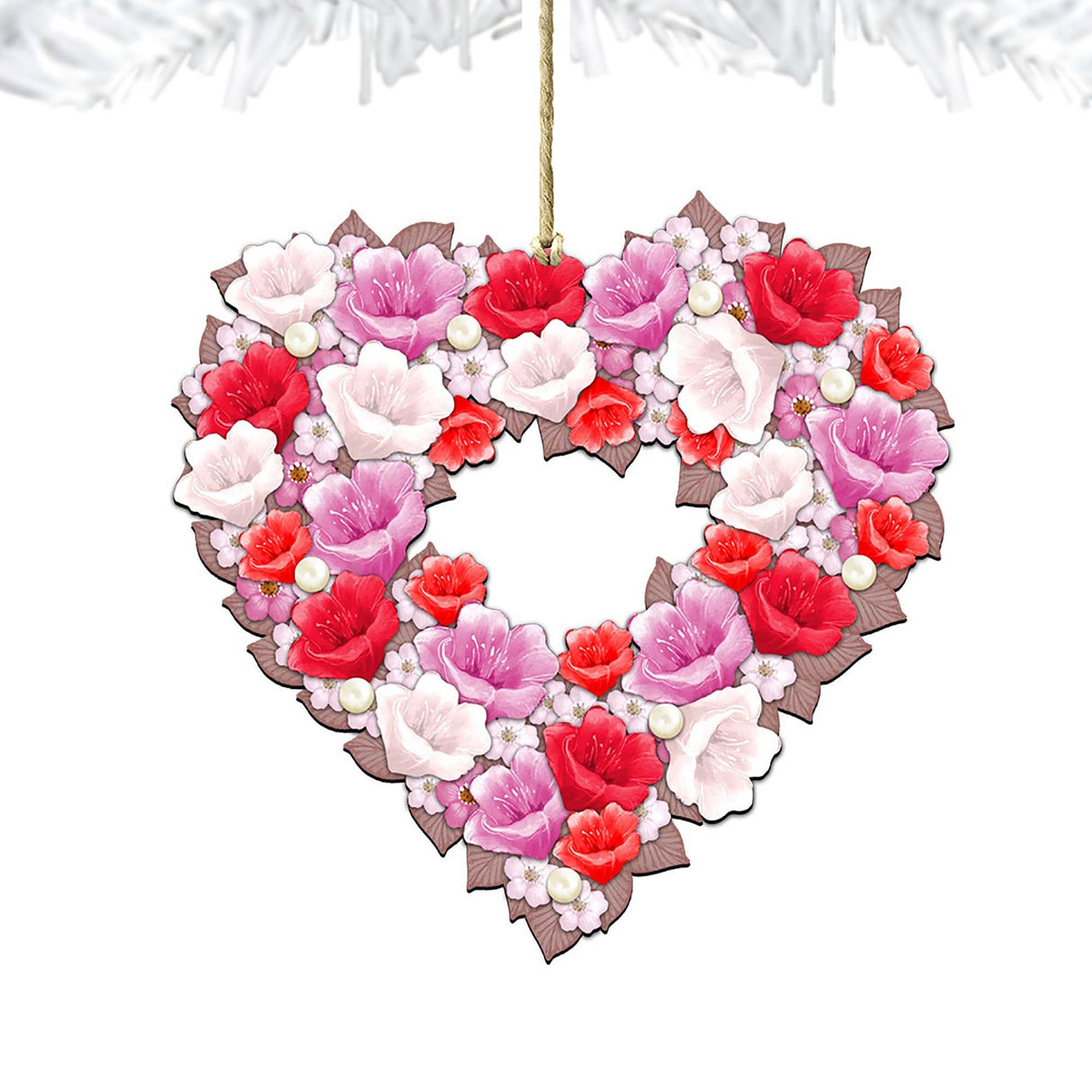 Valentine Heart Wreath Wooden Ornaments by G. DeBrekht - Love Family Kids Decor - 8185308