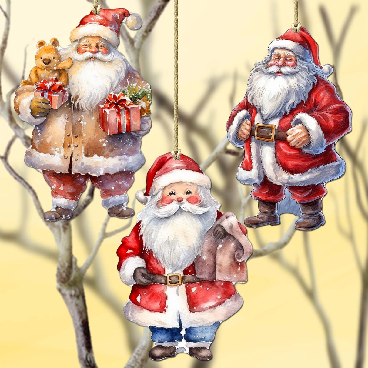 Adornos decorativos de madera de Papá Noel de 3 de G. Debrekht - Decoración navideña - 8091009-S3