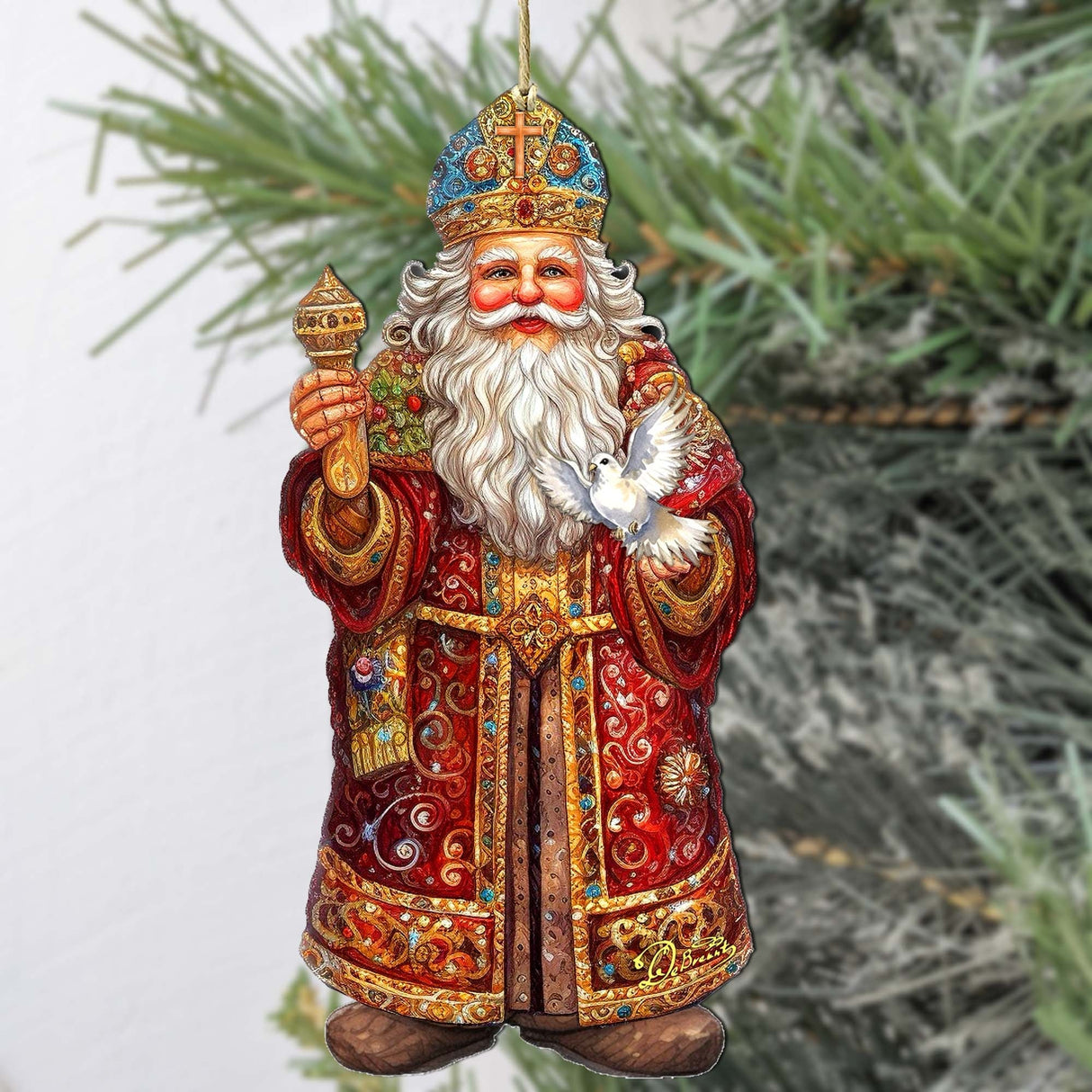 Adornos de madera de la Paloma de la Esperanza de Papá Noel de G. Debrekht - Decoración navideña de muñeco de nieve de Papá Noel - 8691416