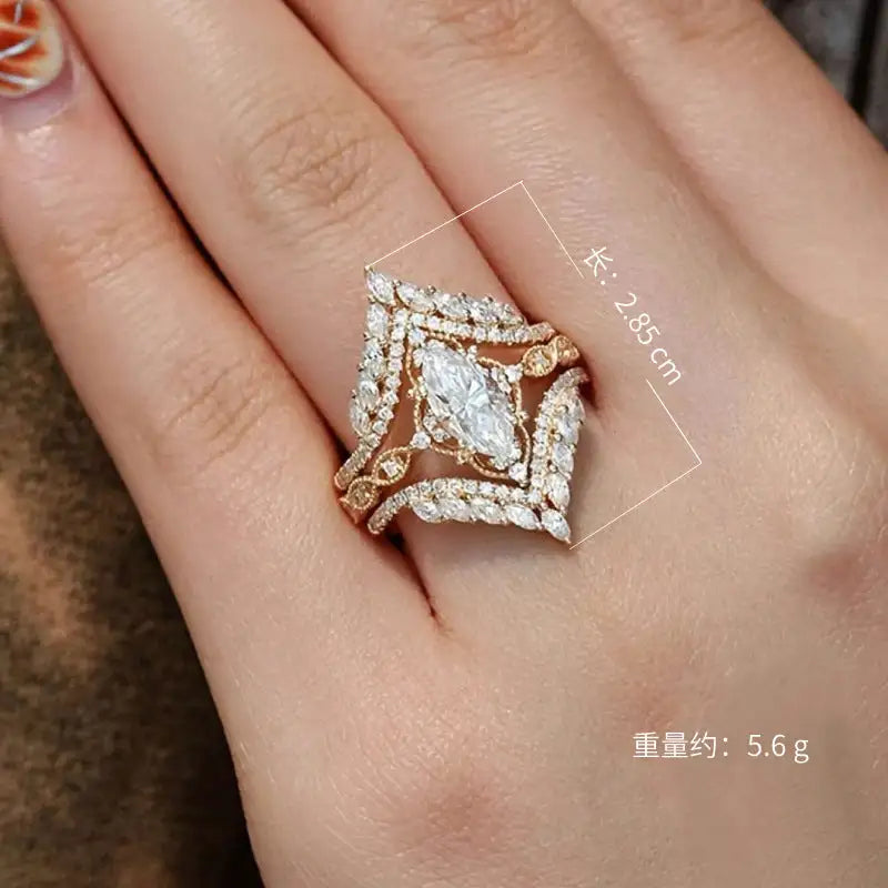 Crown Horse Eye Diamond Ring Set Copper Luxury - Lootquake