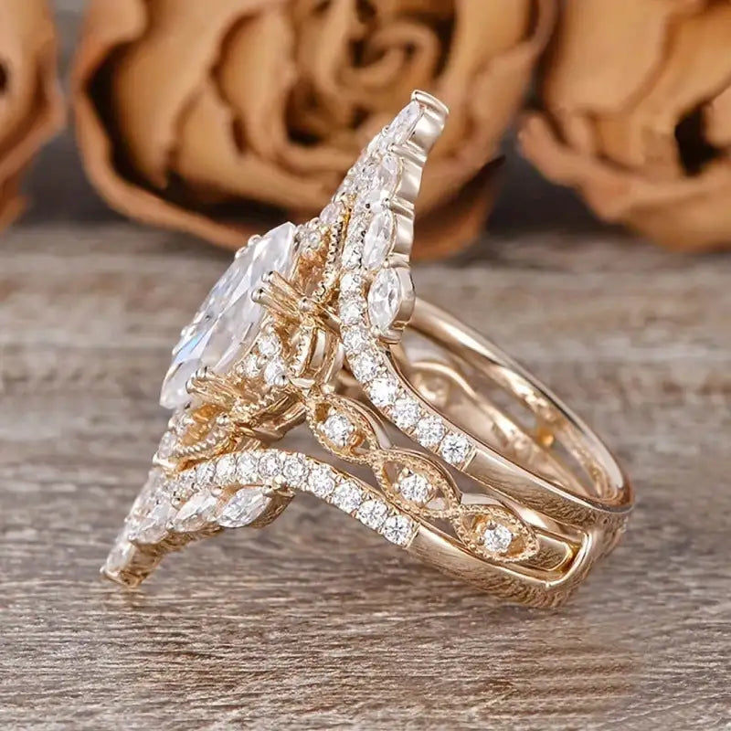 Crown Horse Eye Diamond Ring Set Copper Luxury - Lootquake