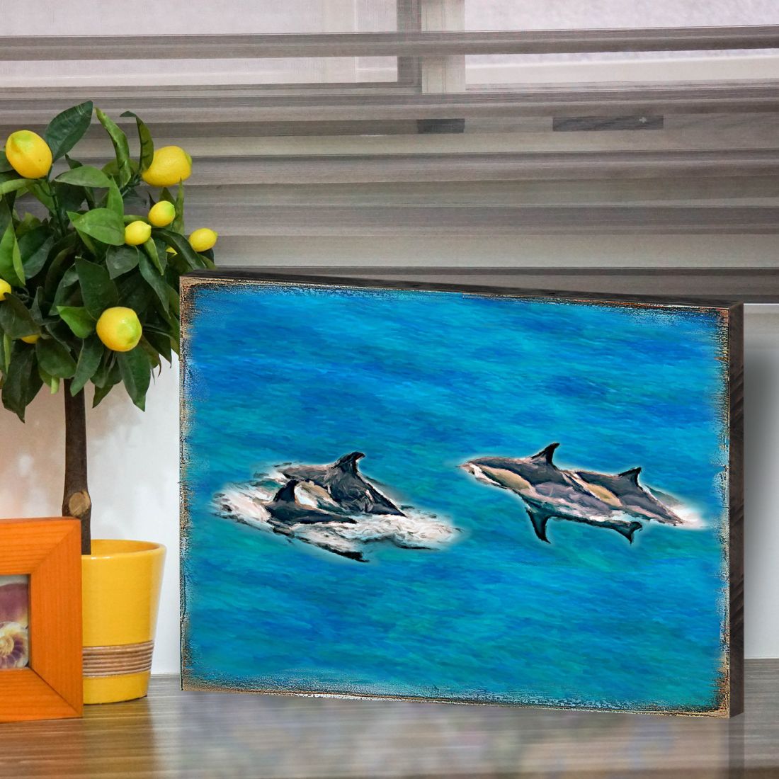 Orcas de Spearman Shamus, arte de pared costero de madera de Nature Wonders - Decoración costera de vida marina - 95255B