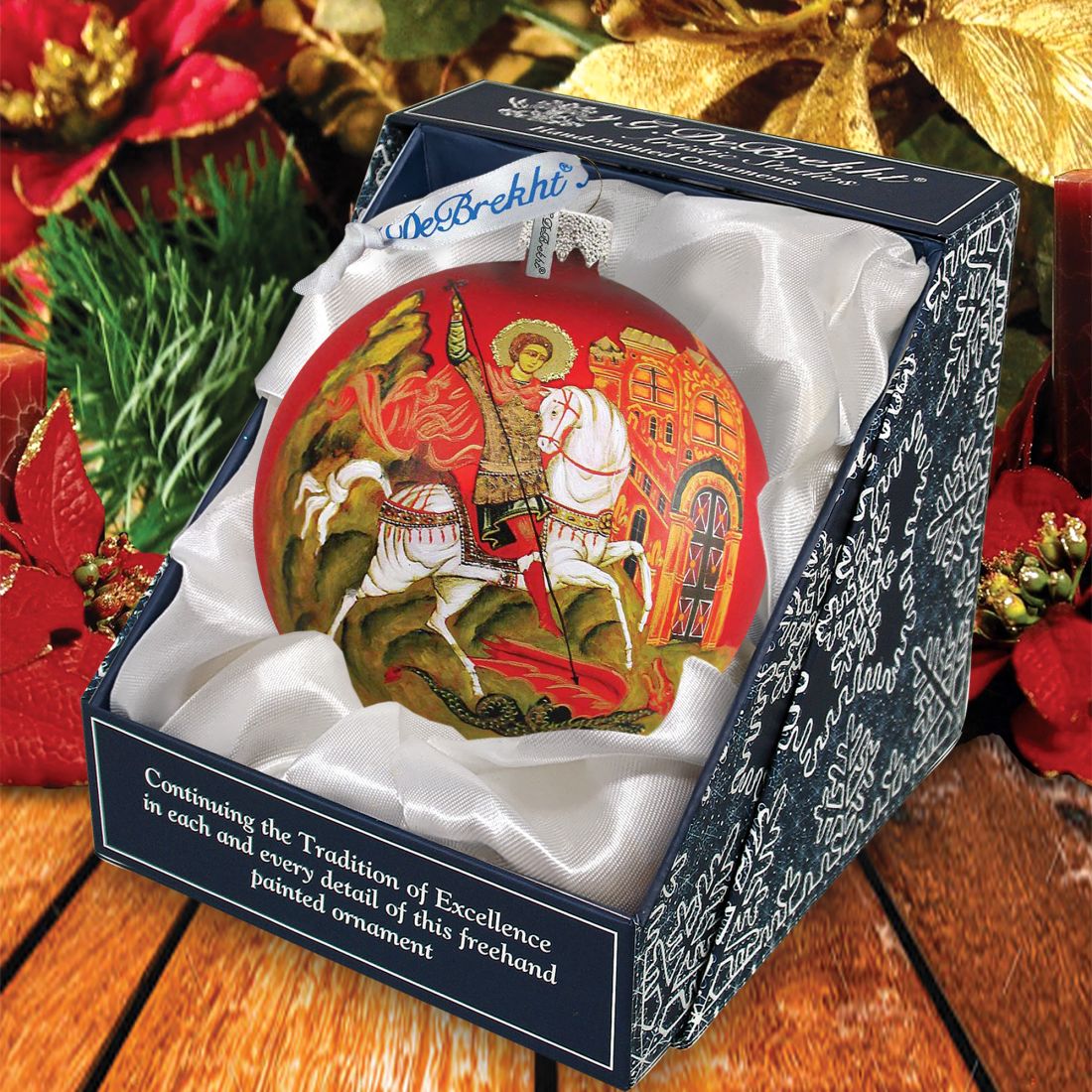 Icon Saint George Ball Glass Ornament by G. DeBrekht - Nativity Holiday Decor - 73214
