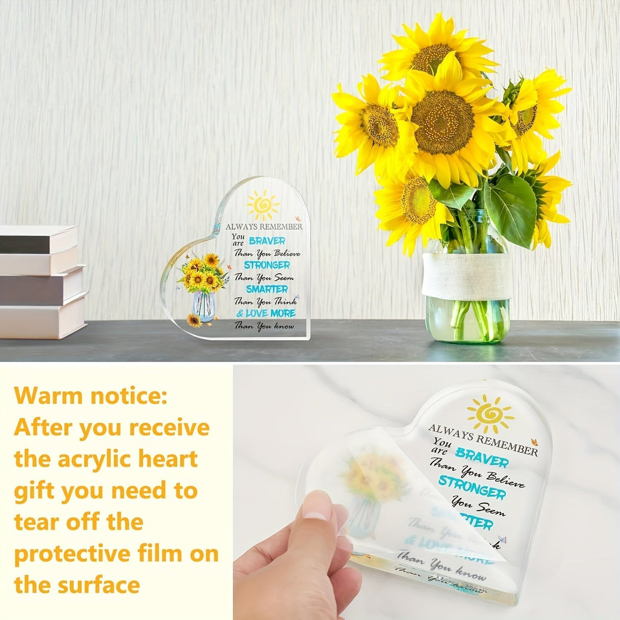 Set de regalo de taza de acero inoxidable con diseño de girasol