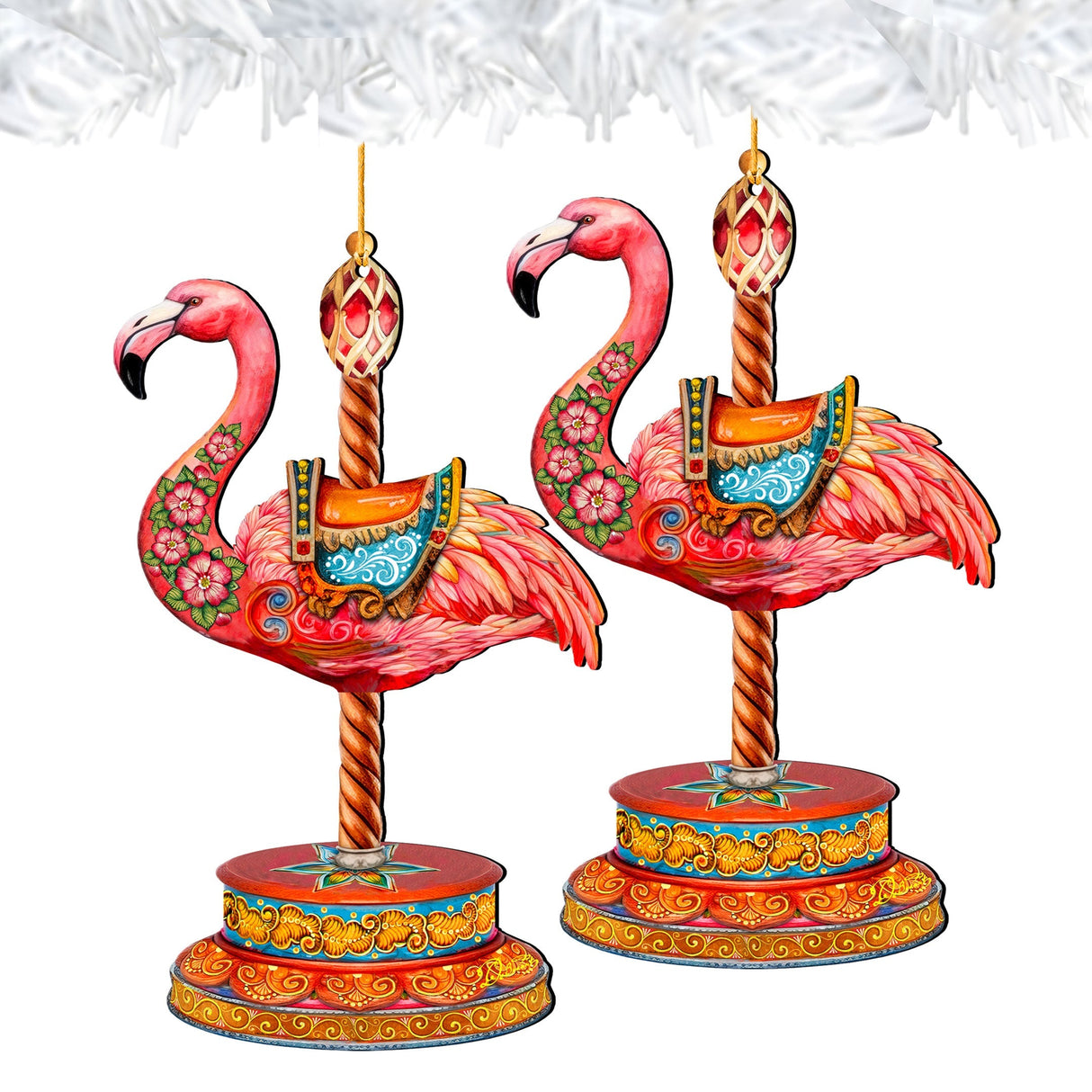 Adornos navideños de madera con carrusel de flamencos rosados de G. DeBrekht - Decoración navideña con carrusel - 8652752