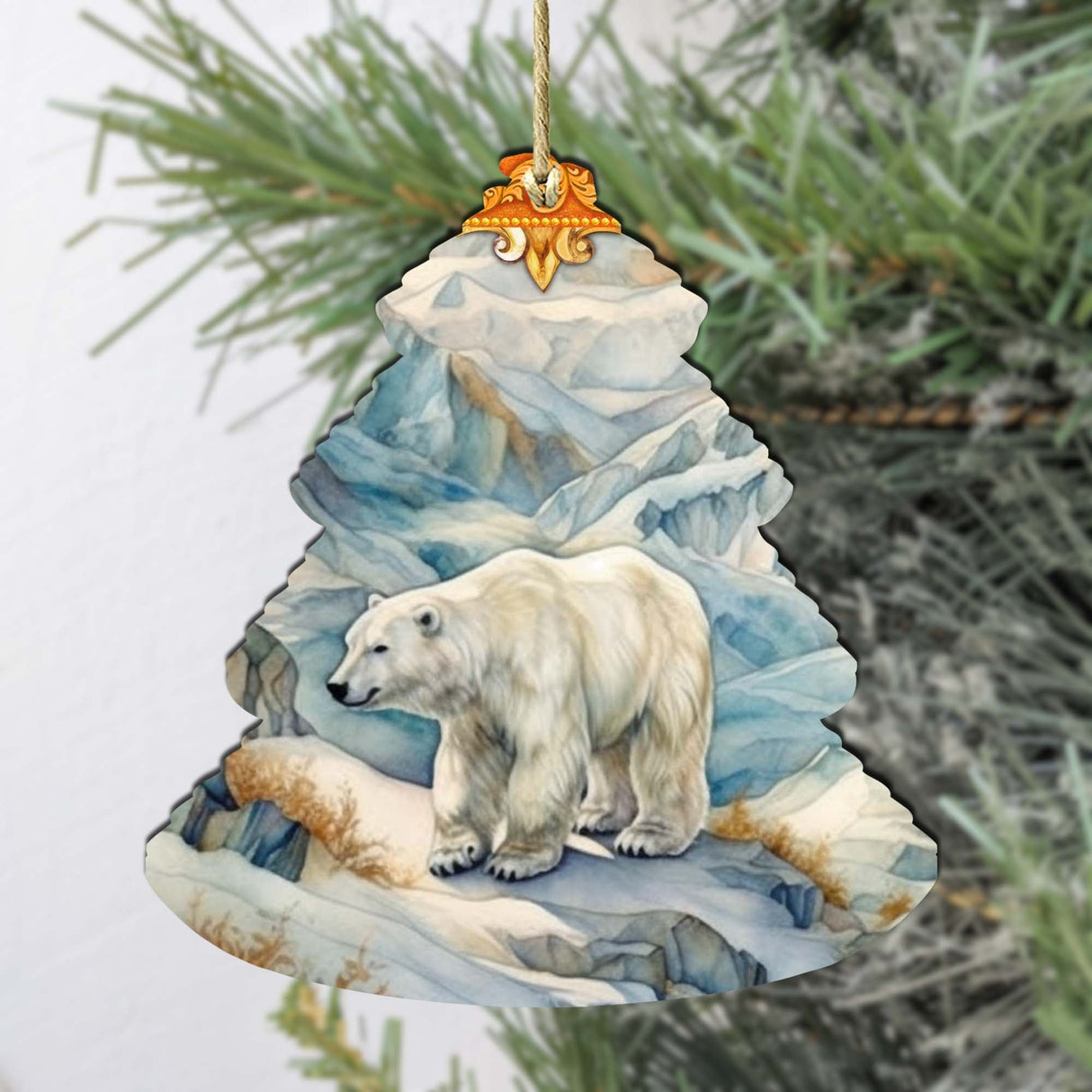 Arctic Glacier Polar Bear Tree Wooden Ornaments by G.Debrekht - Wildlife Holiday Decor - 870011