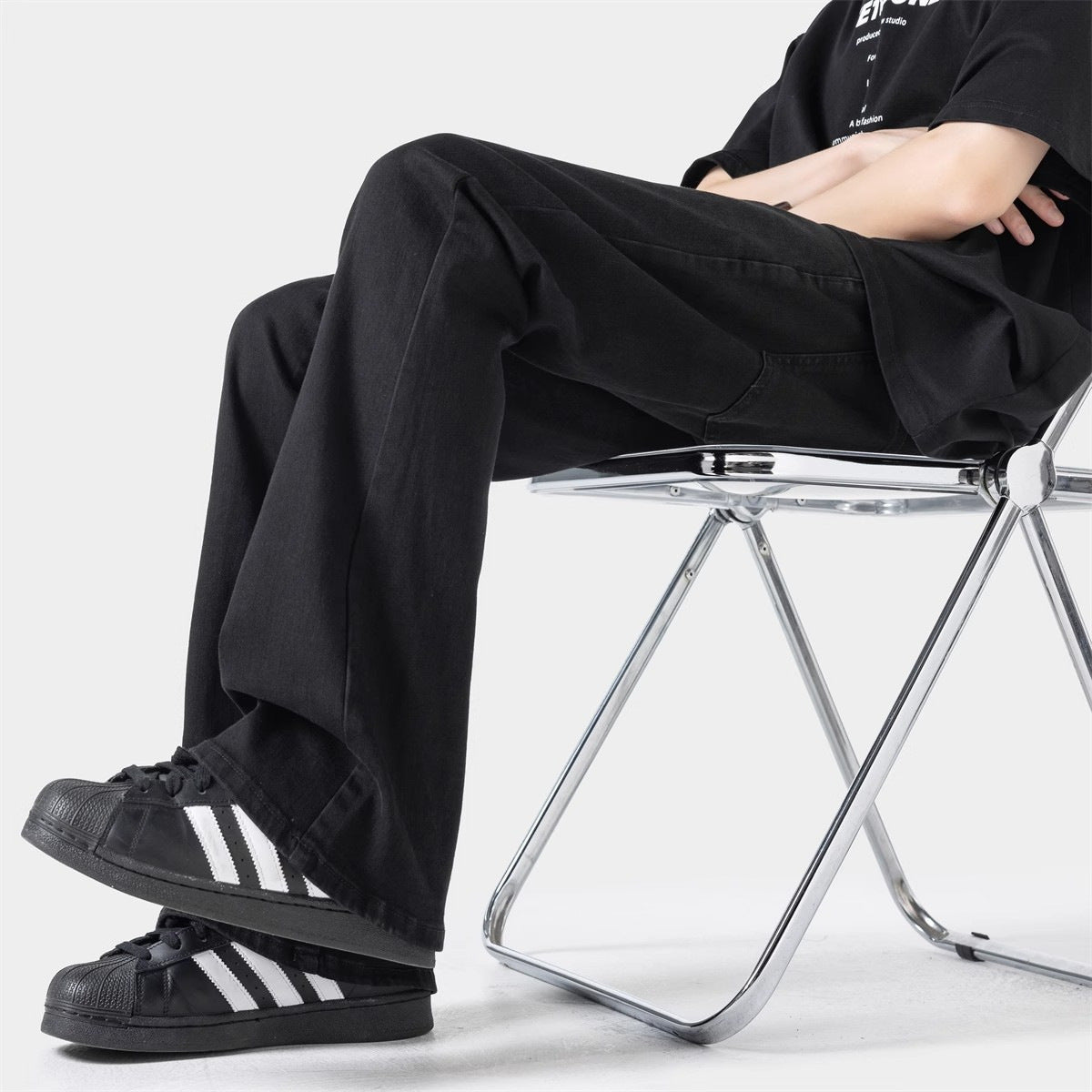 Black Casual Trousers Straight Micro-pull - Lootquake