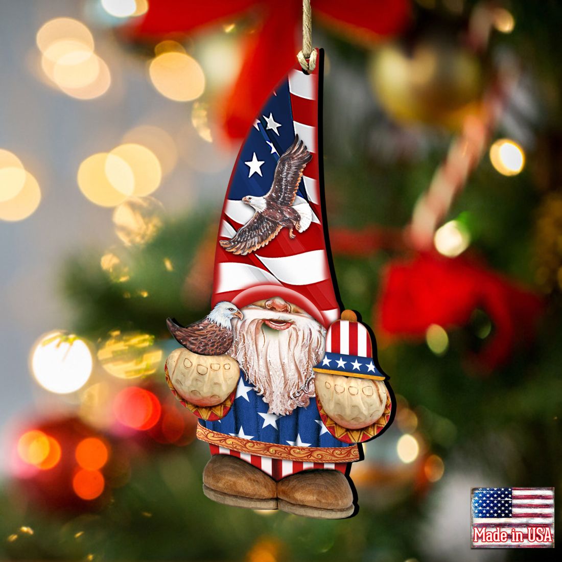 Adornos de madera de gnomos enanos americanos de G. DeBrekht - Decoración navideña americana - 8611015