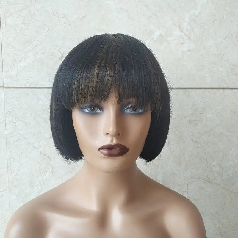 Double Drawn Short Bob Wig Brazilian Human Hair Fringe Wig - Lootquake