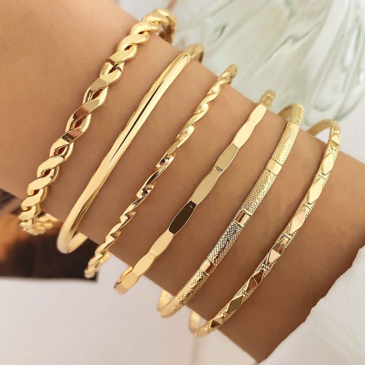 Bohemian Metal Chain Bracelet Set For Women Geometric Gold Color Thick Link Chain Bangle Female Fashion Jewelry