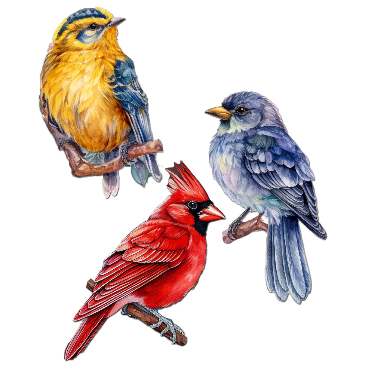 Winter Birds Decorative Wooden Clip-on Ornaments Set of 3 by G. Debrekht - Christmas Décor - 8091005C-S3