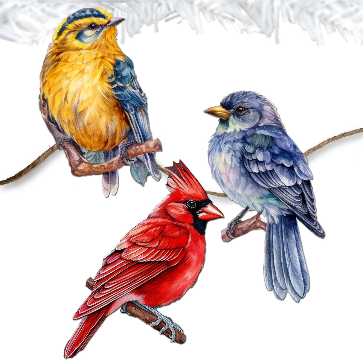 Winter Birds Decorative Wooden Clip-on Ornaments Set of 3 by G. Debrekht - Christmas Décor - 8091005C-S3