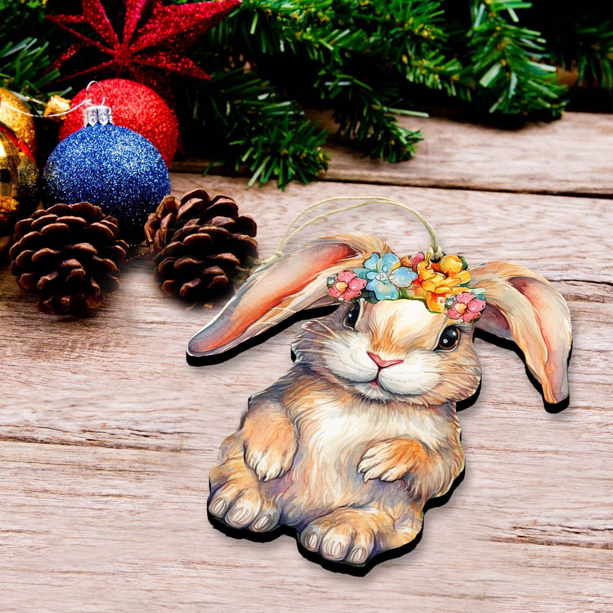 Juego de 3 adornos de madera con forma de conejito de Pascua de G. Debrekht - Decoración de Pascua - 8091042-S3