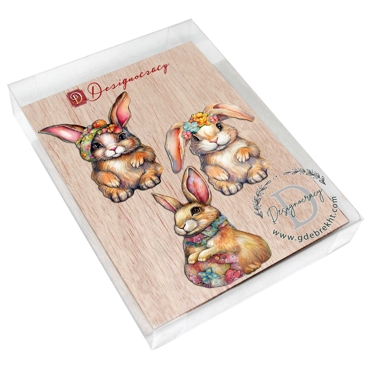 Juego de 3 adornos de madera con forma de conejito de Pascua de G. Debrekht - Decoración de Pascua - 8091042-S3