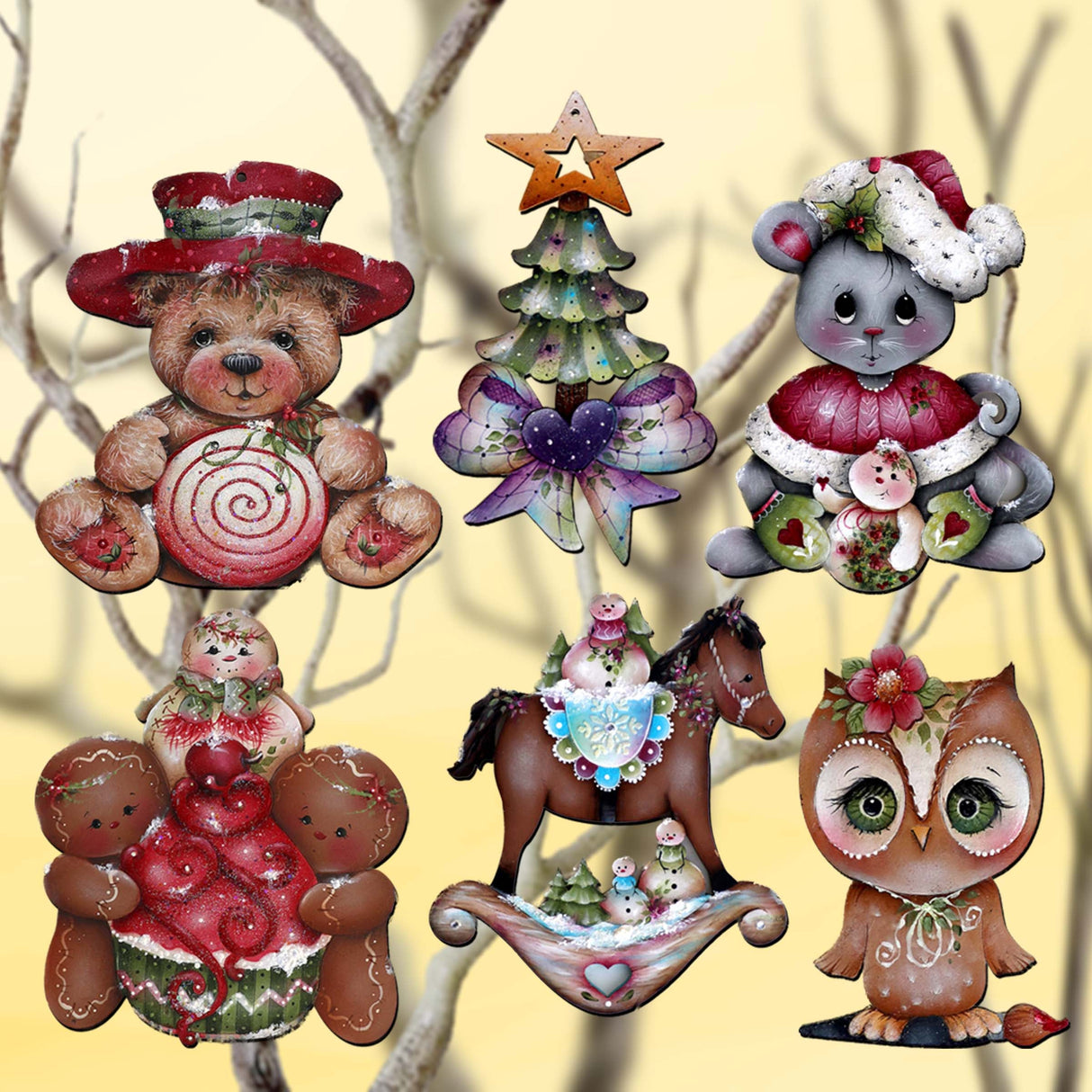 Spirit of Christmas Decorative Wooden Clip-on Ornaments Set of 6 by Jamie Mills-Price - Christmas Décor - 8090052C-MP-S6