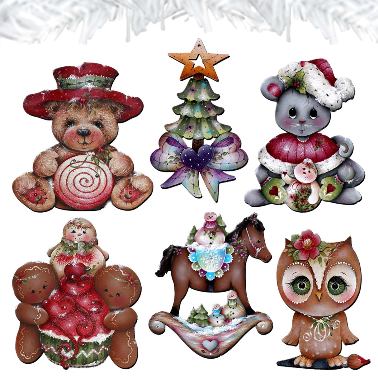 Spirit of Christmas Decorative Wooden Clip-on Ornaments Set of 6 by Jamie Mills-Price - Christmas Décor - 8090052C-MP-S6
