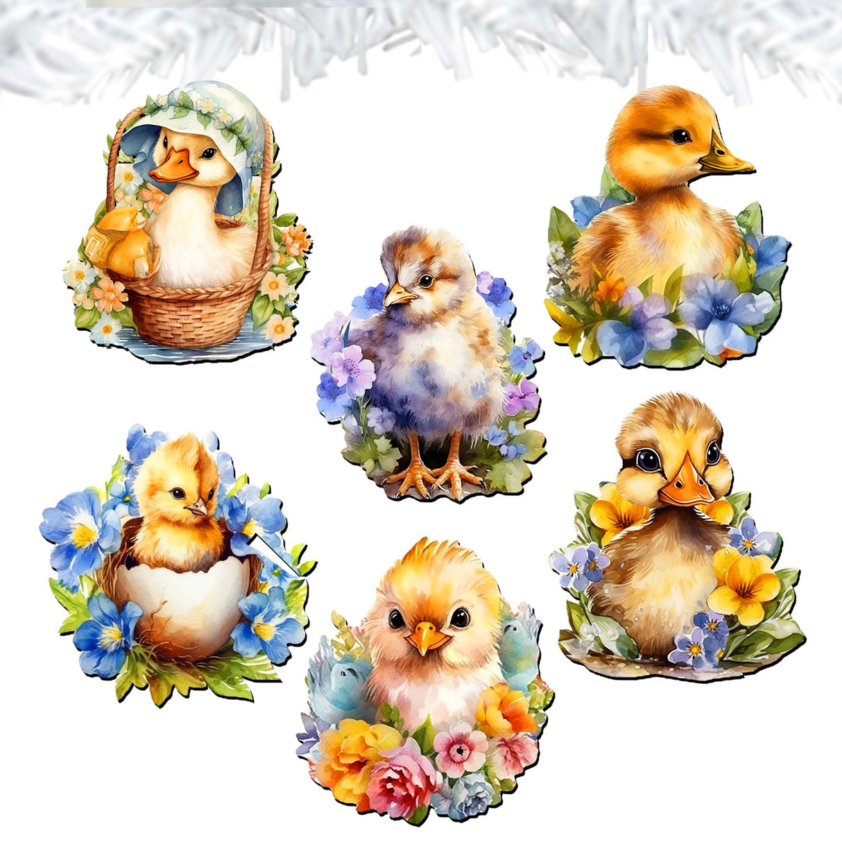 Spring Ducklings Decorative Wooden Clip-on Ornaments Set of 6 by G. Debrekht - Easter Décor - 8090055C-S6