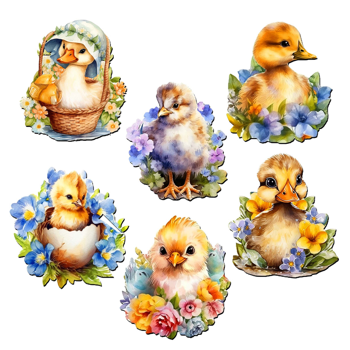 Spring Ducklings Decorative Wooden Clip-on Ornaments Set of 6 by G. Debrekht - Easter Décor - 8090055C-S6
