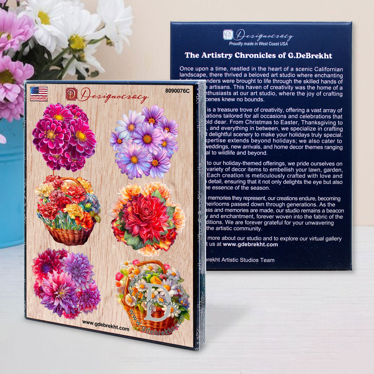 Flowers Decorative Wooden Clip-on Ornaments Set of 6 by G. Debrekht - Love Family Décor - 8090076C-S6