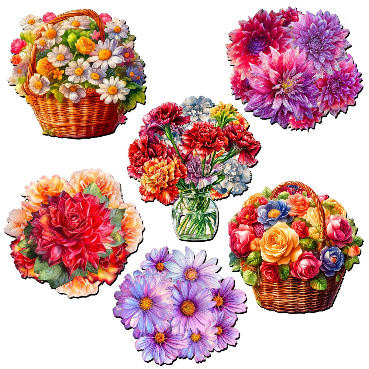 Flowers Decorative Wooden Clip-on Ornaments Set of 6 by G. Debrekht - Love Family Décor - 8090076C-S6