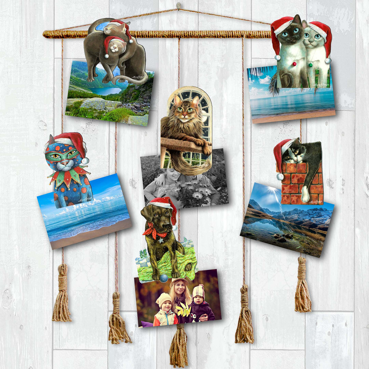Dog and Cats Decorative Wooden Clip-on Ornaments Set of 6 by L. Seeley - Pets Dog and Cat Décor - 8090139C-S6