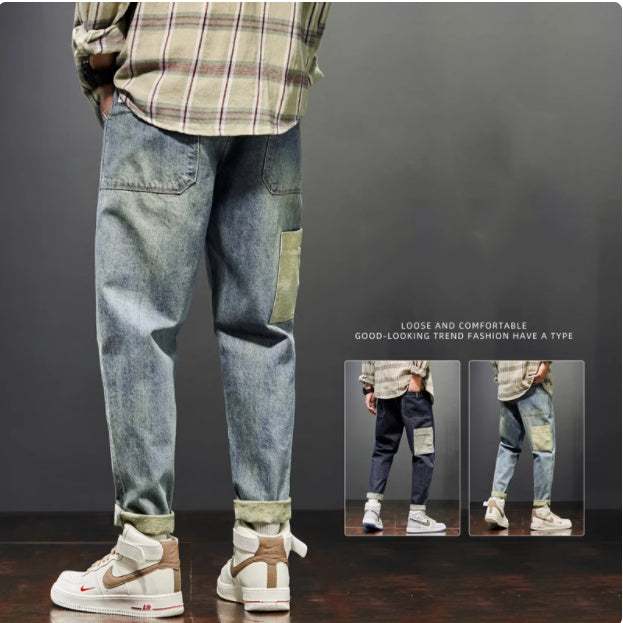 New Trendy Loose Straight Tube Haren Workwear Nine Quarter Jeans - Lootquake